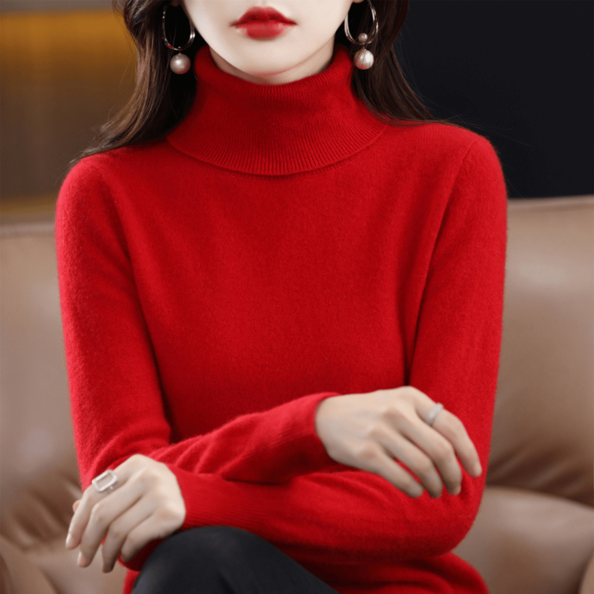 Pullis Damen Klassischer Warmer Strickpullover mit Rollkragen