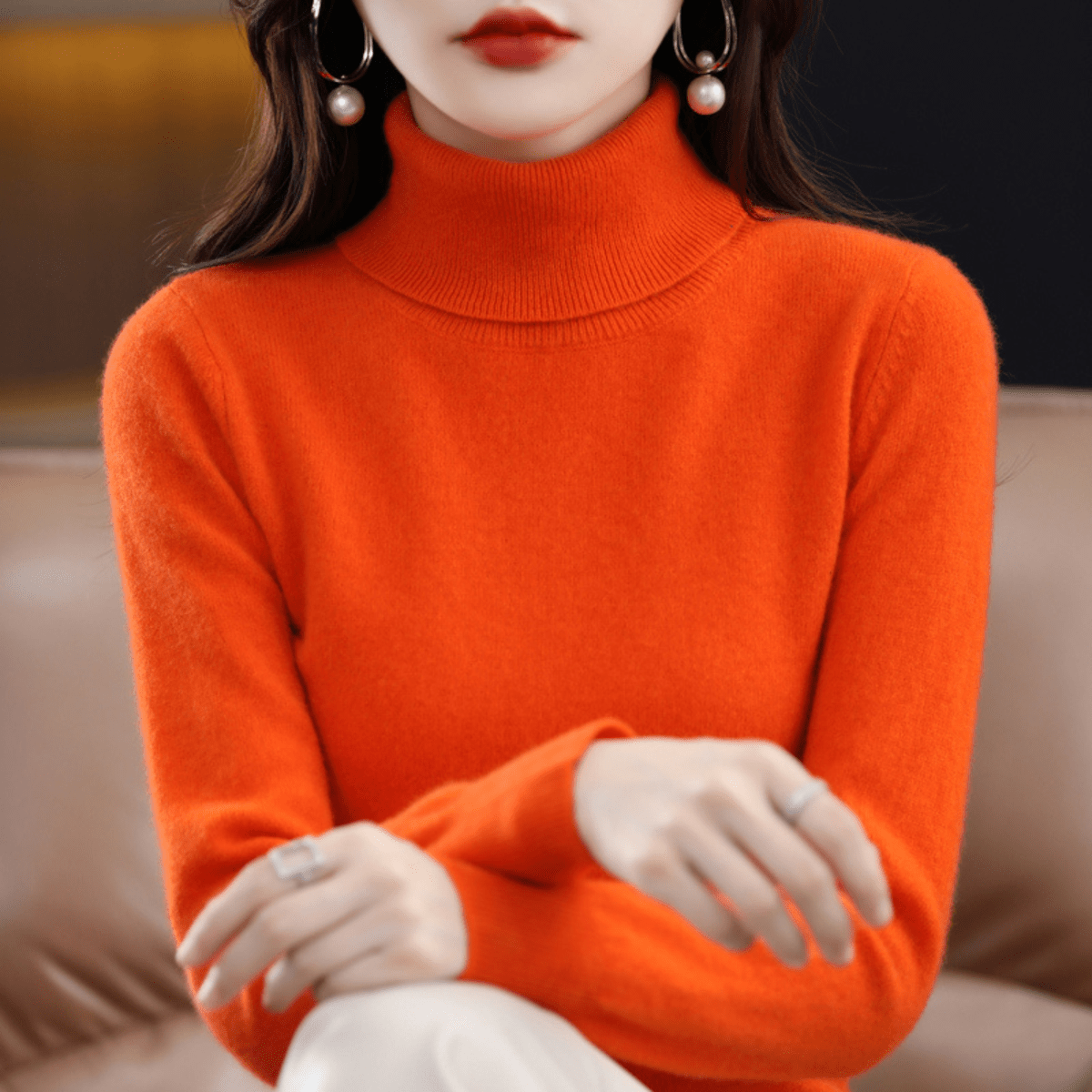 Pullis Damen Klassischer Warmer Strickpullover mit Rollkragen
