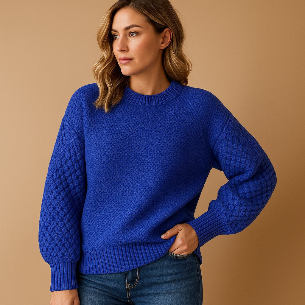 Pullis Damen Langarmpullover mit Zopfmuster aus weichem Strick