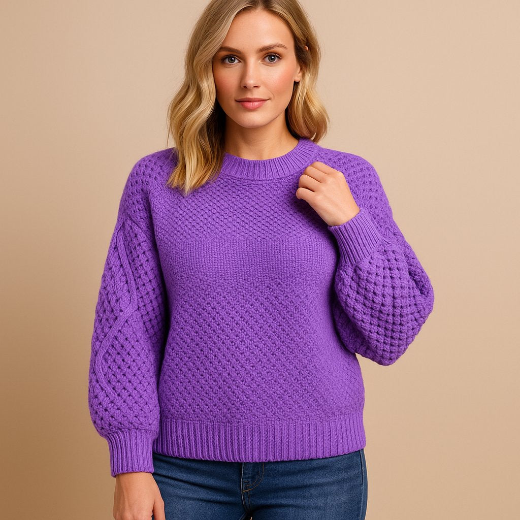 Pullis Damen Langarmpullover mit Zopfmuster aus weichem Strick