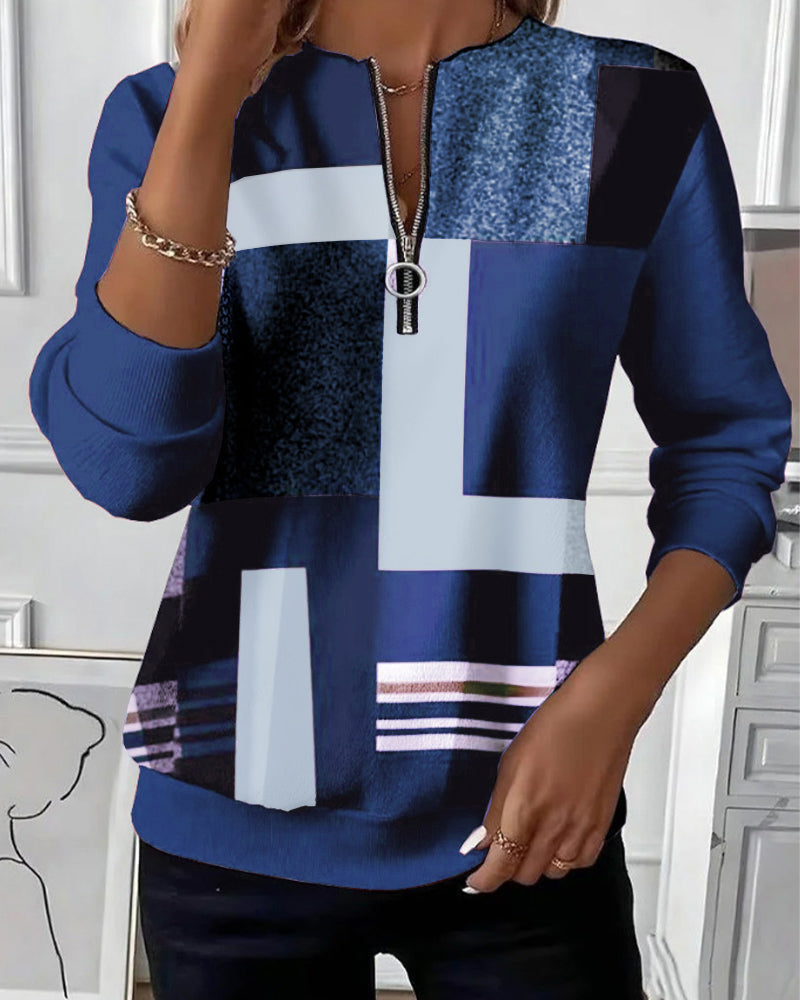 Pullis Damen mit geometrischem Muster und Reißverschluss