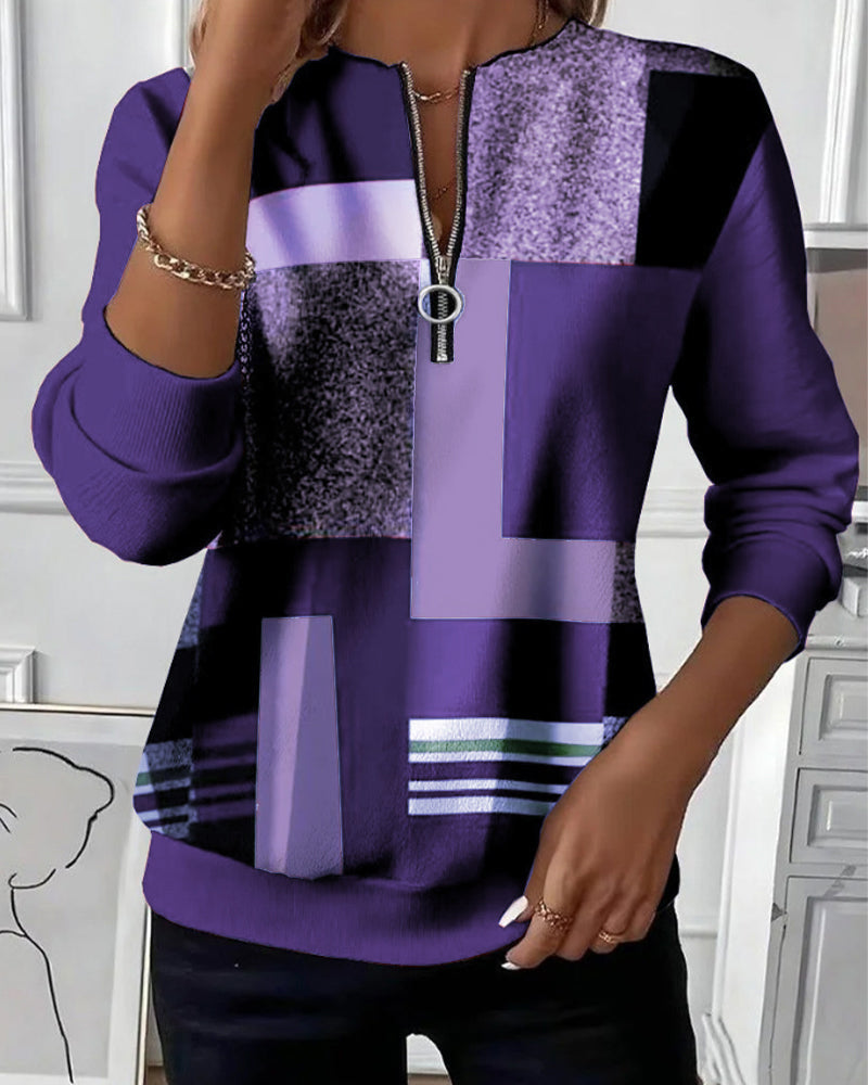 Pullis Damen mit geometrischem Muster und Reißverschluss