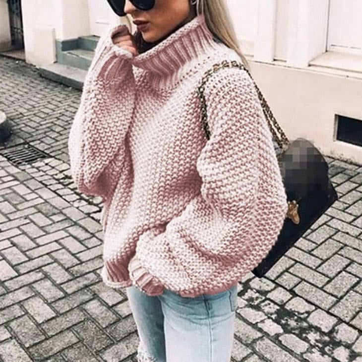 Pullis Damen Rollkragenpullover Oversized mit Grobstrick-Textur