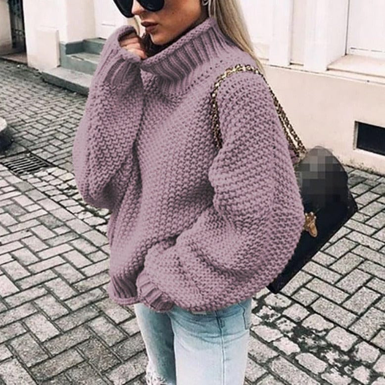 Pullis Damen Rollkragenpullover Oversized mit Grobstrick-Textur