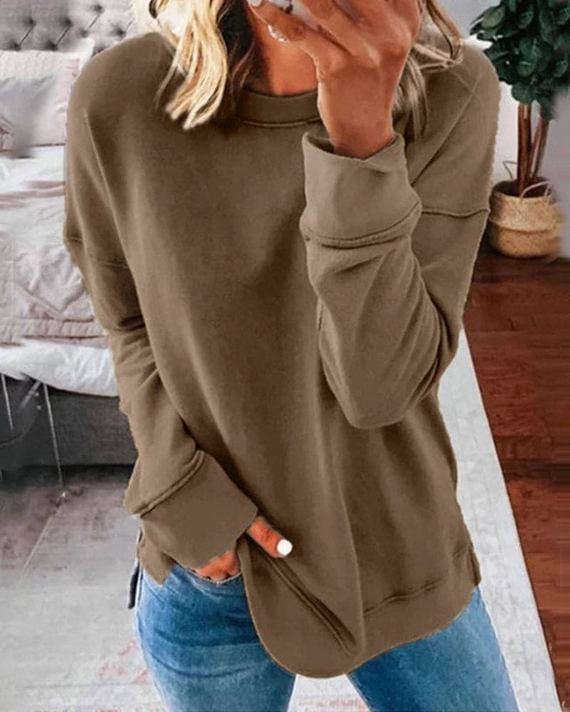 Pullis Damen Rundhalspullover mit Relaxed Fit und langen Ärmeln