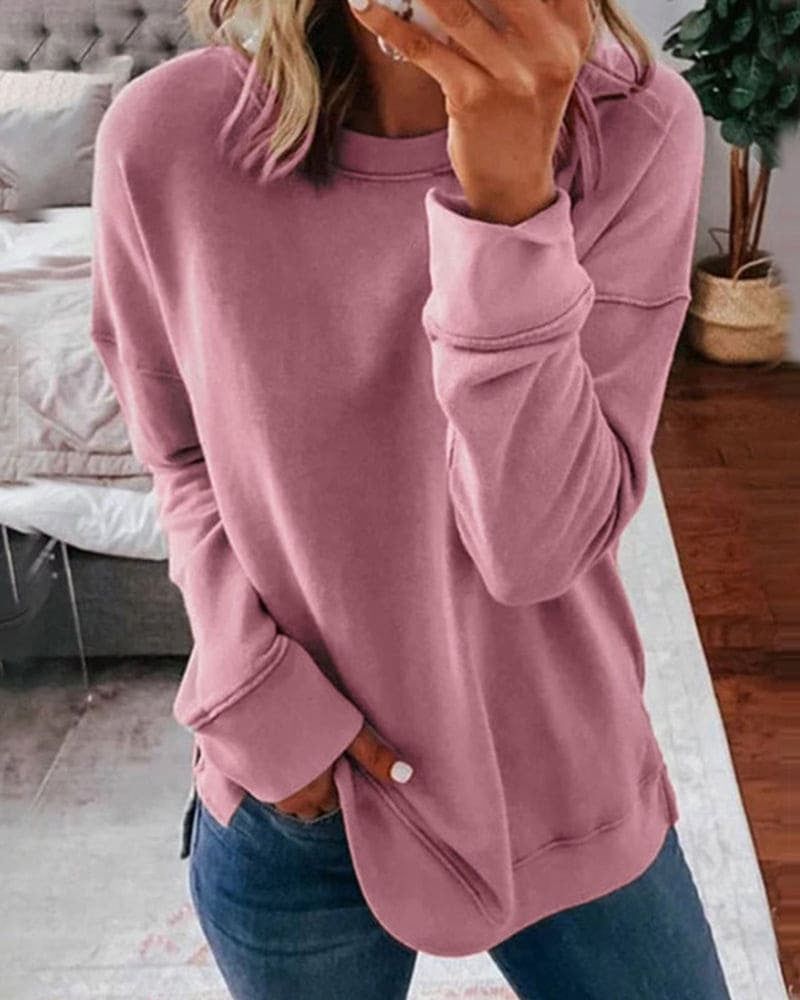 Pullis Damen Rundhalspullover mit Relaxed Fit und langen Ärmeln