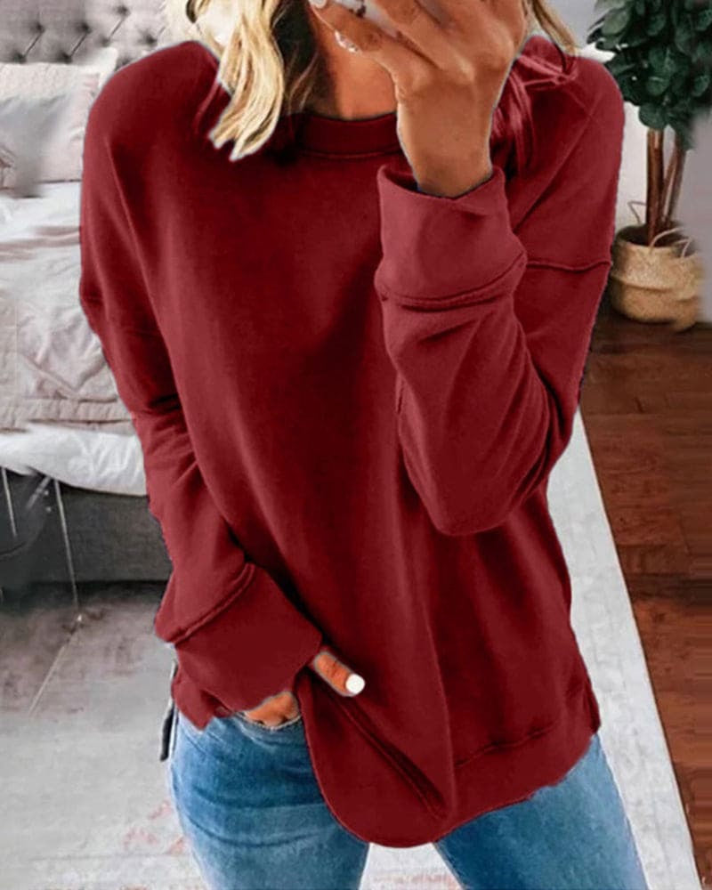 Pullis Damen Rundhalspullover mit Relaxed Fit und langen Ärmeln
