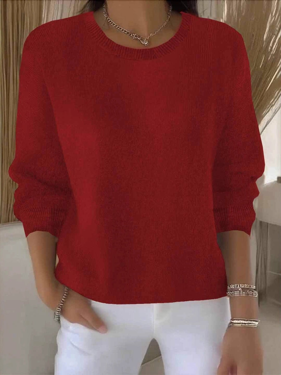 Pullis Damen Weicher Strickpullover mit langen Ärmeln für den Winter