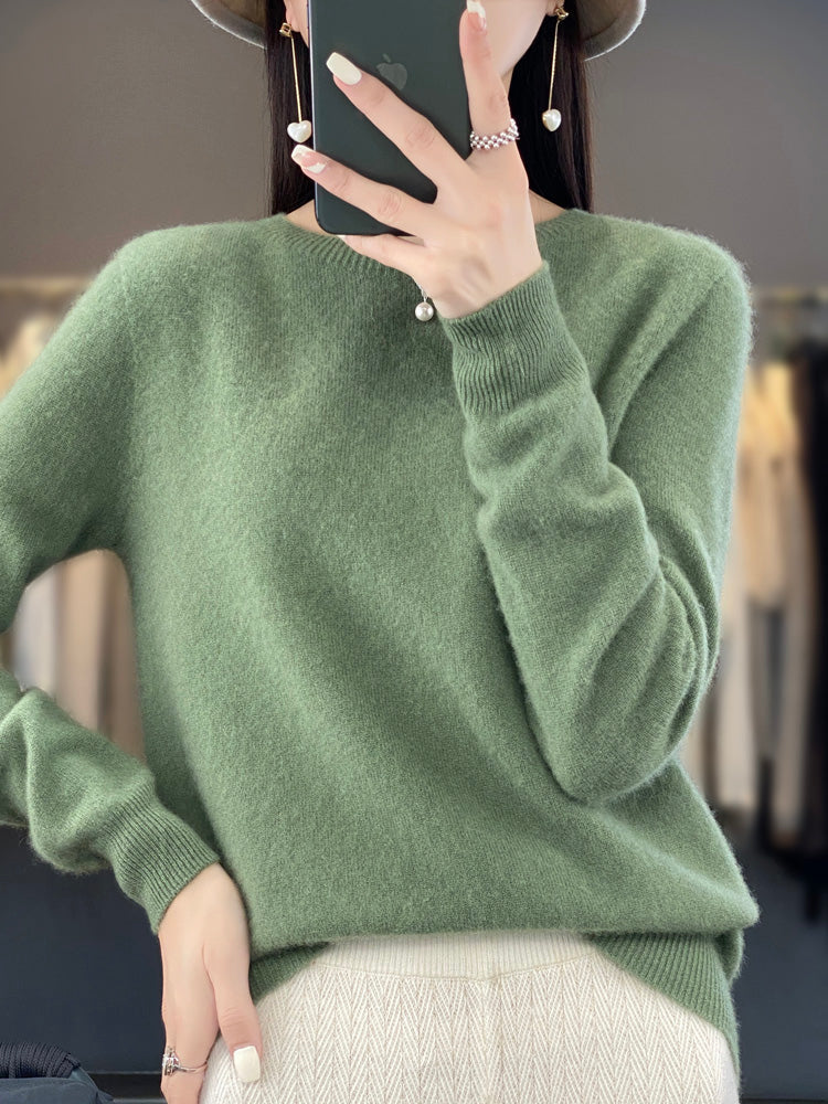 Pullis Damen Weicher Strickpullover mit Rundhalsausschnitt und Langarm