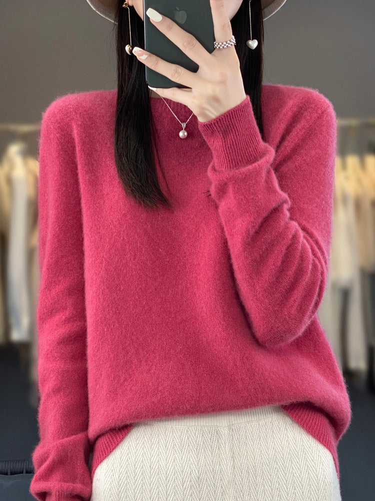 Pullis Damen Weicher Strickpullover mit Rundhalsausschnitt und Langarm