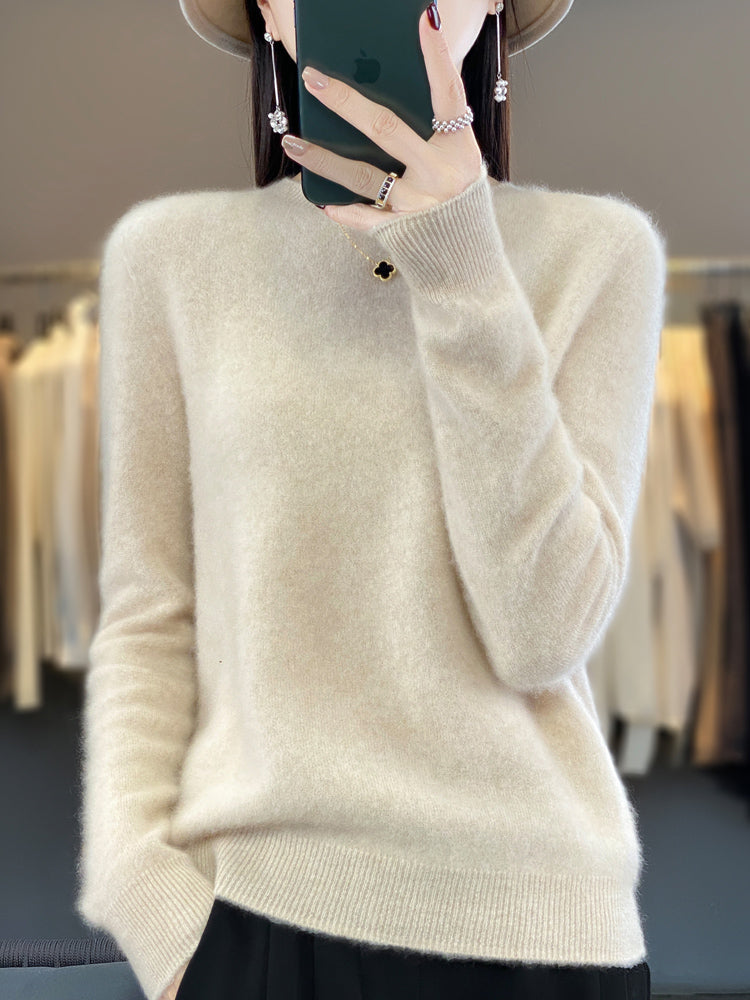 Pullis Damen Weicher Strickpullover mit Rundhalsausschnitt und Langarm