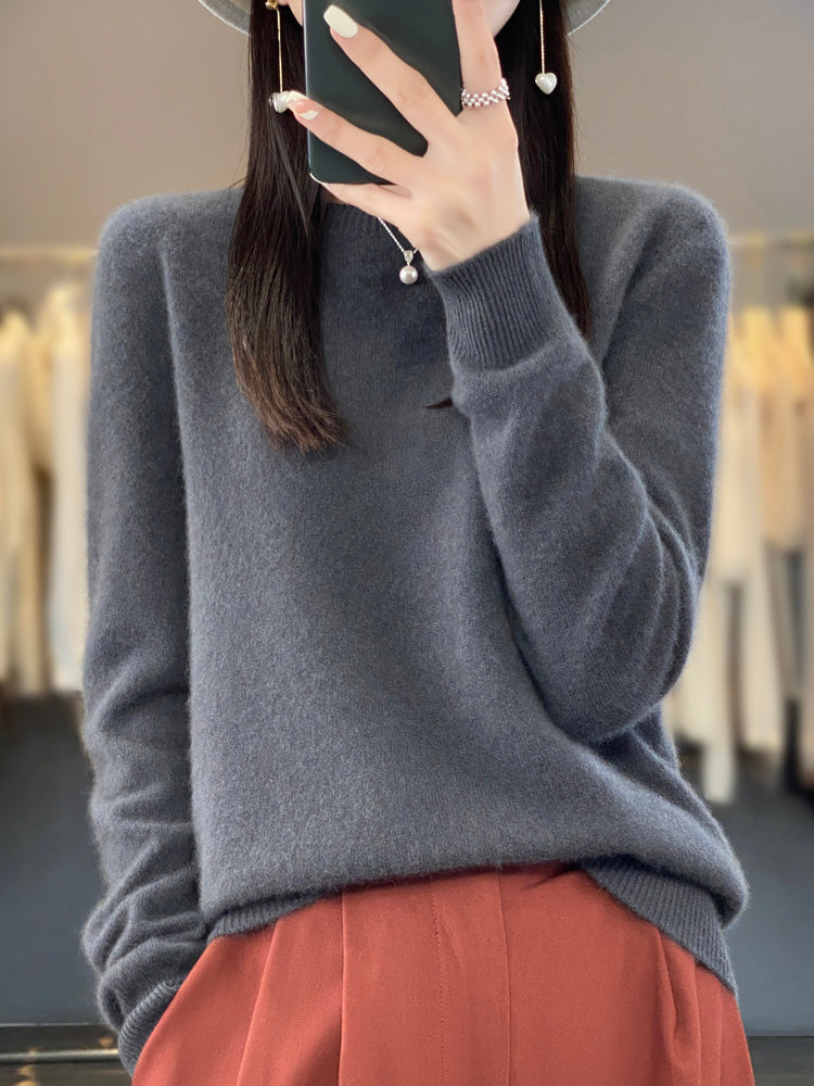 Pullis Damen Weicher Strickpullover mit Rundhalsausschnitt und Langarm