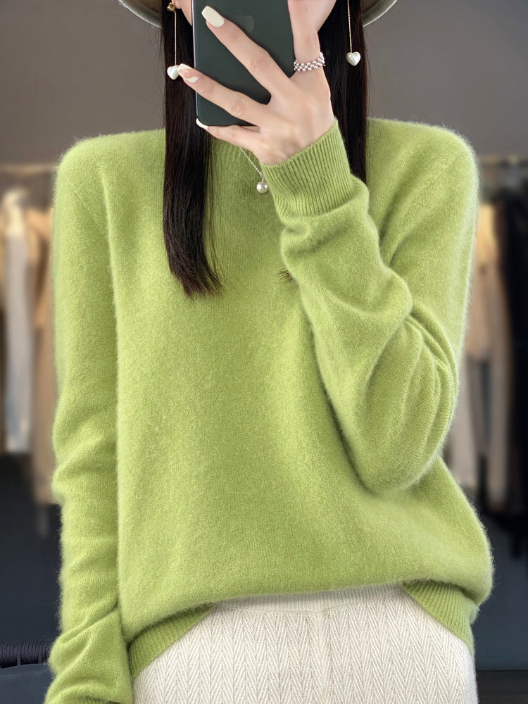 Pullis Damen Weicher Strickpullover mit Rundhalsausschnitt und Langarm
