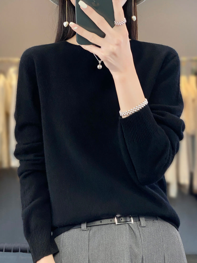 Pullis Damen Weicher Strickpullover mit Rundhalsausschnitt und Langarm
