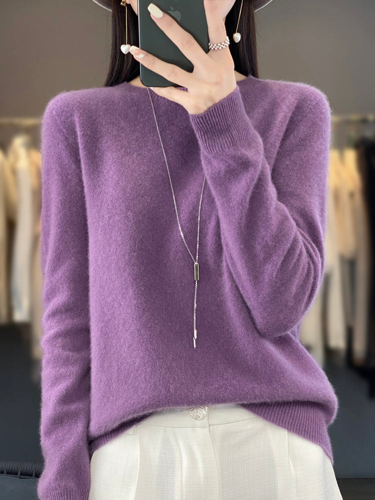 Pullis Damen Weicher Strickpullover mit Rundhalsausschnitt und Langarm