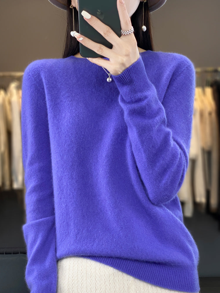 Pullis Damen Weicher Strickpullover mit Rundhalsausschnitt und Langarm