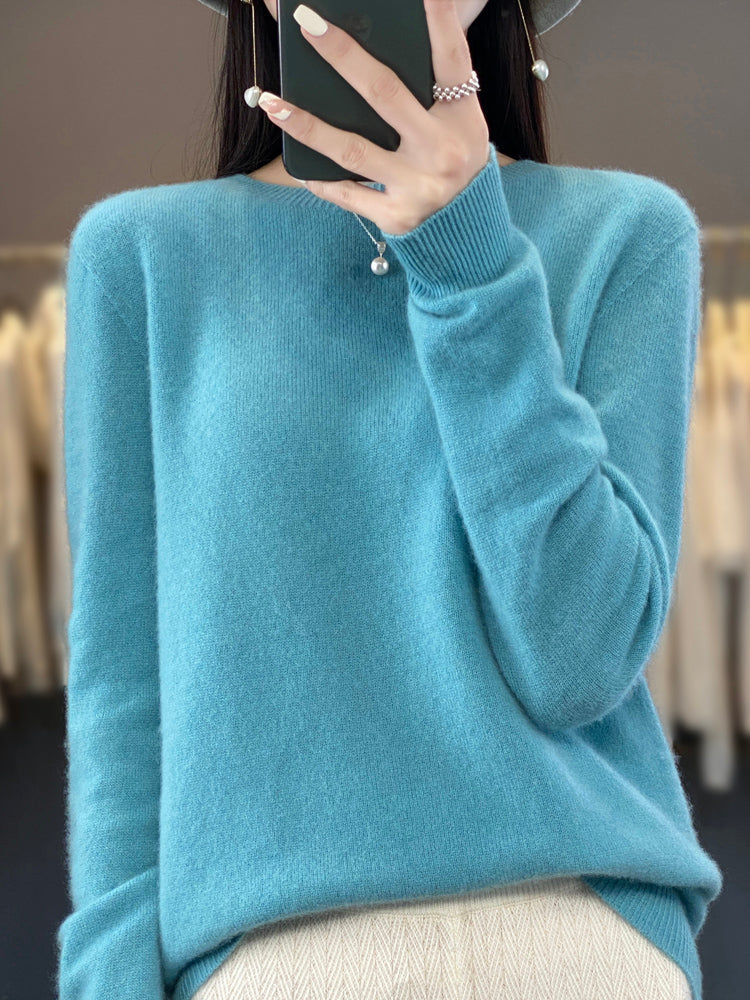 Pullis Damen Weicher Strickpullover mit Rundhalsausschnitt und Langarm