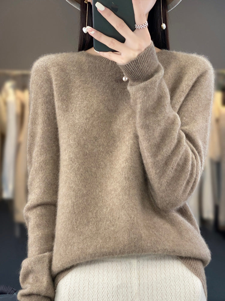 Pullis Damen Weicher Strickpullover mit Rundhalsausschnitt und Langarm