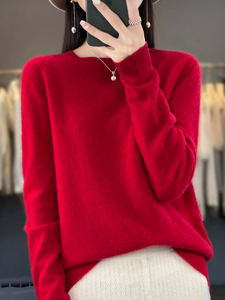 Pullis Damen Weicher Strickpullover mit Rundhalsausschnitt und Langarm
