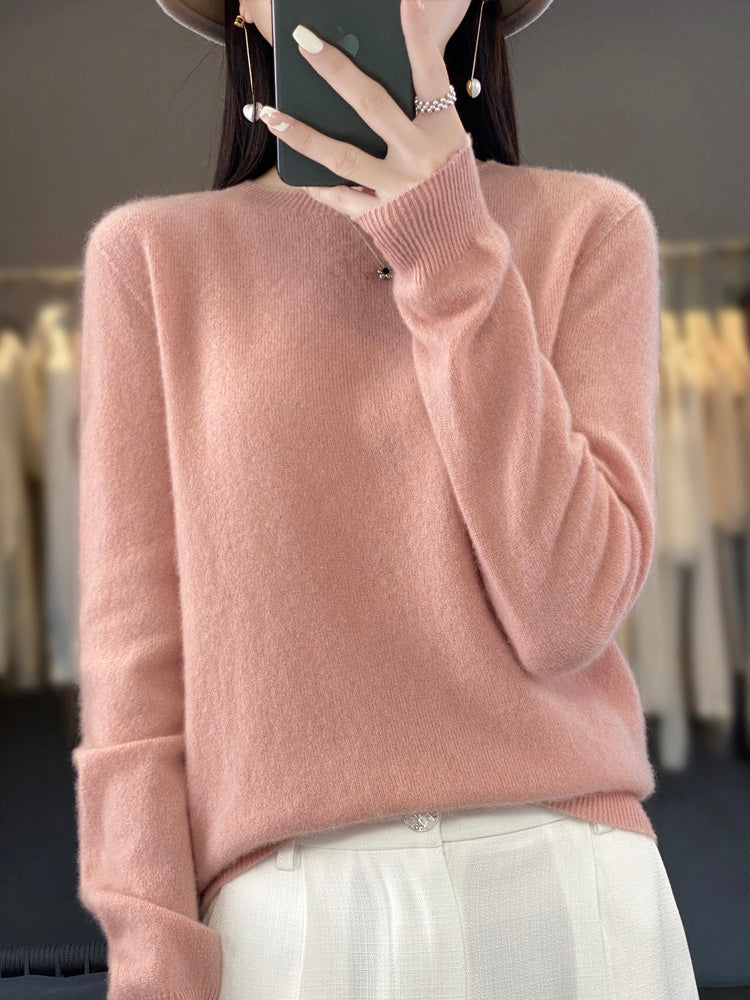 Pullis Damen Weicher Strickpullover mit Rundhalsausschnitt und Langarm