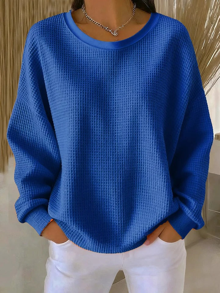 Pullover mit lockerem Schnitt und Rundhals für Damen in Blau - Ansicht 5