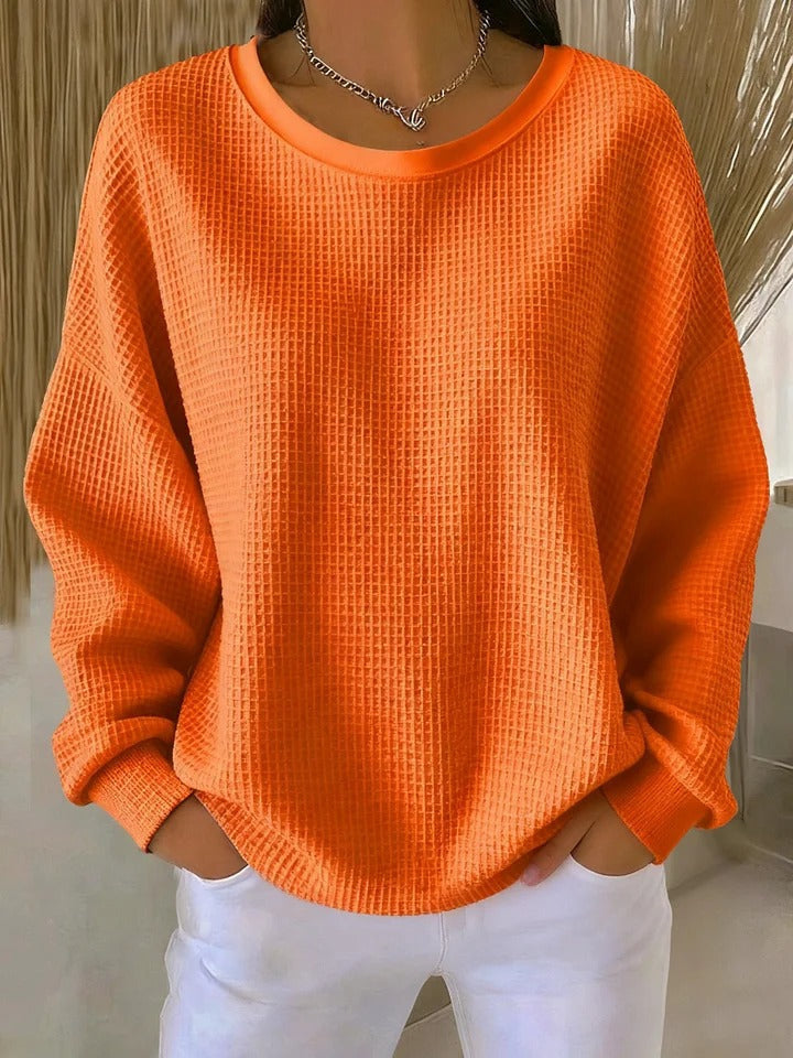 Pullover mit lockerem Schnitt und Rundhals für Damen in Orange - Ansicht 8
