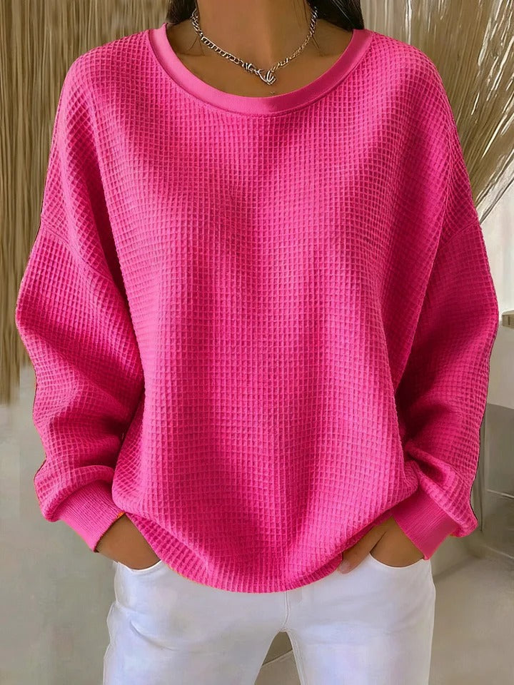 Pullover mit lockerem Schnitt und Rundhals für Damen in Leuchtendes Pink - Ansicht 9