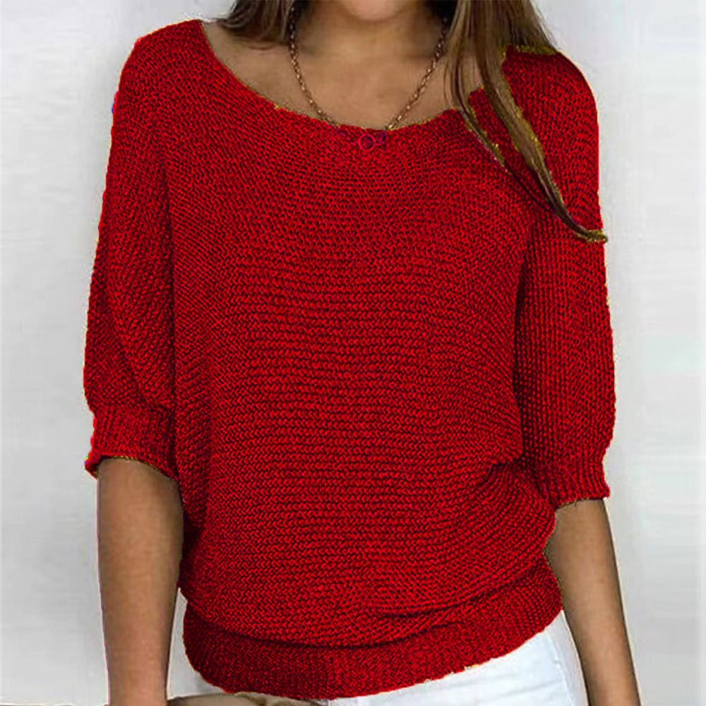 Pullover mit weitem Rundhals und lockerer Passform für Damen in Rot