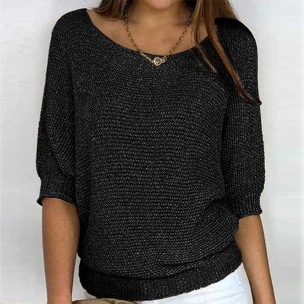 Pullover mit weitem Rundhals und lockerer Passform für Damen in Schwarz - Ansicht 3
