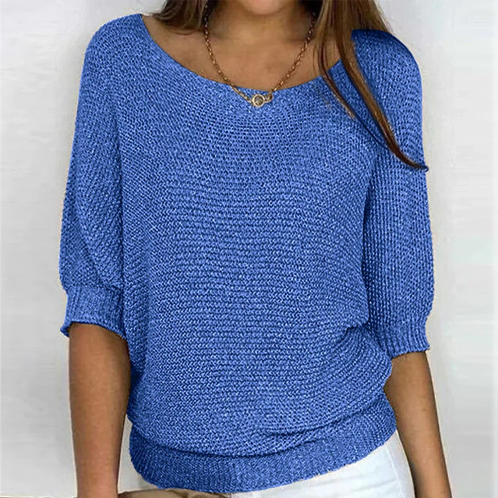 Pullover mit weitem Rundhals und lockerer Passform für Damen in Blau - Ansicht 6