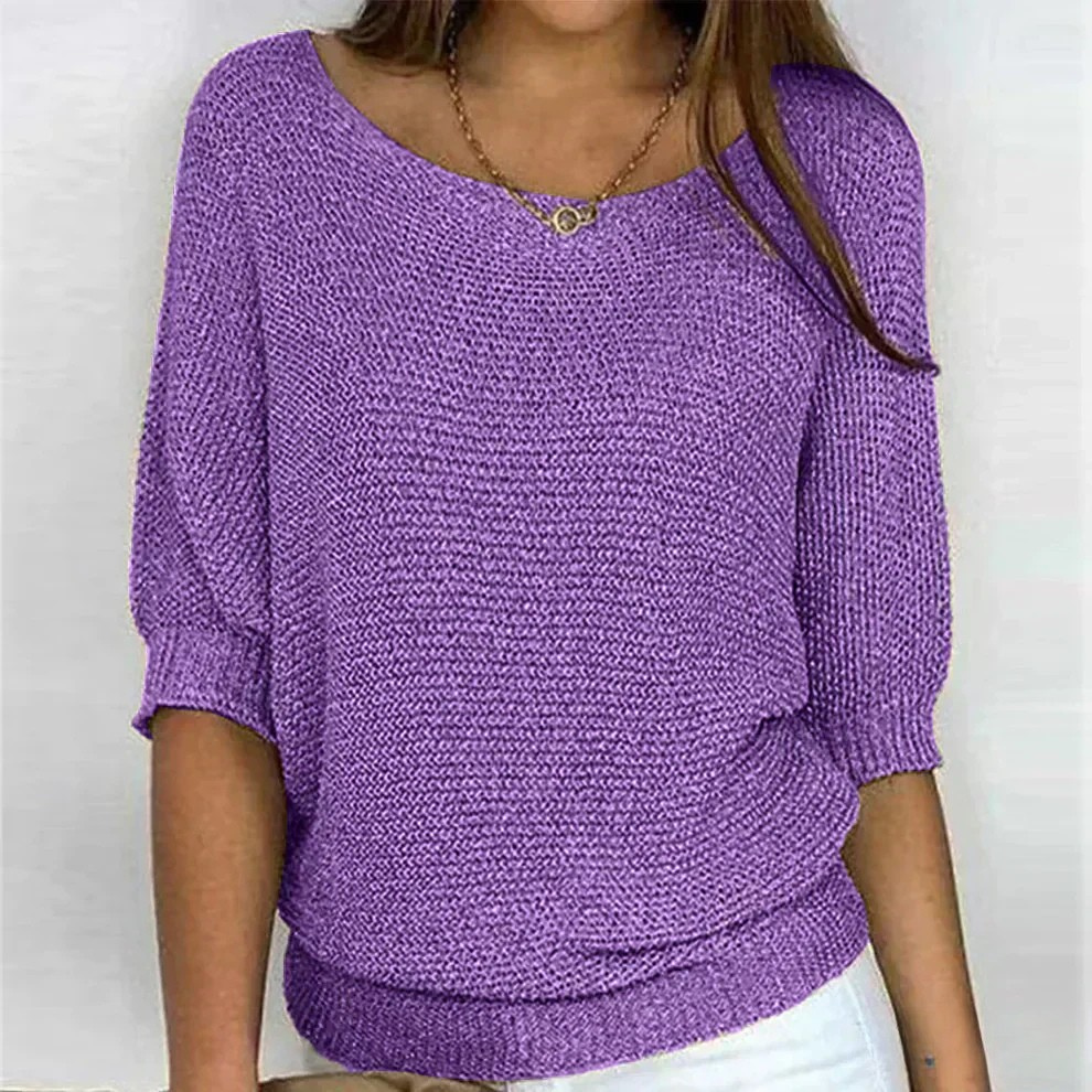Pullover mit weitem Rundhals und lockerer Passform für Damen in Violett - Ansicht 7