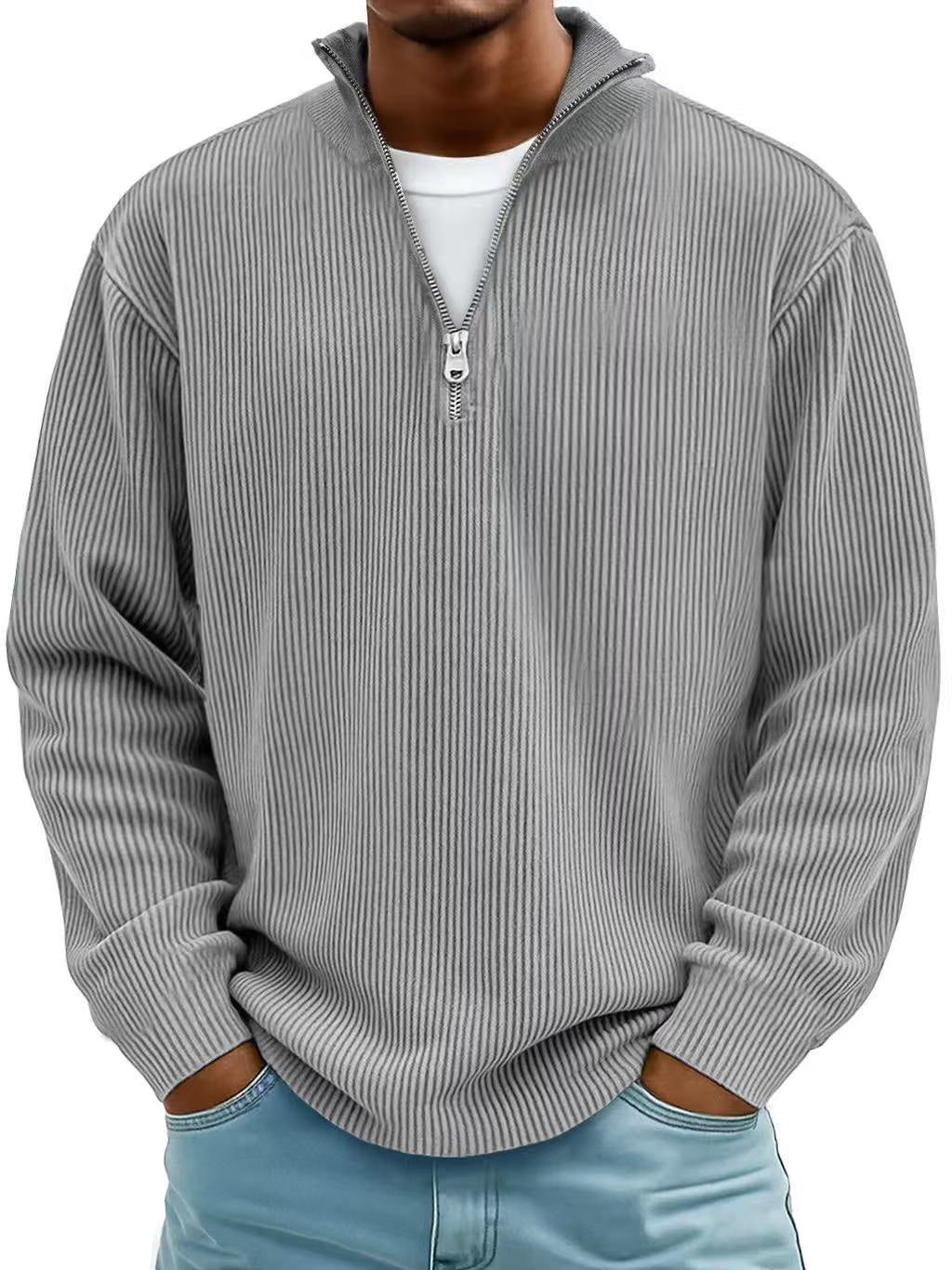 Pullover mit Rippenstruktur und Half-Zip-Kragen für Herren in Grau - Ansicht 10