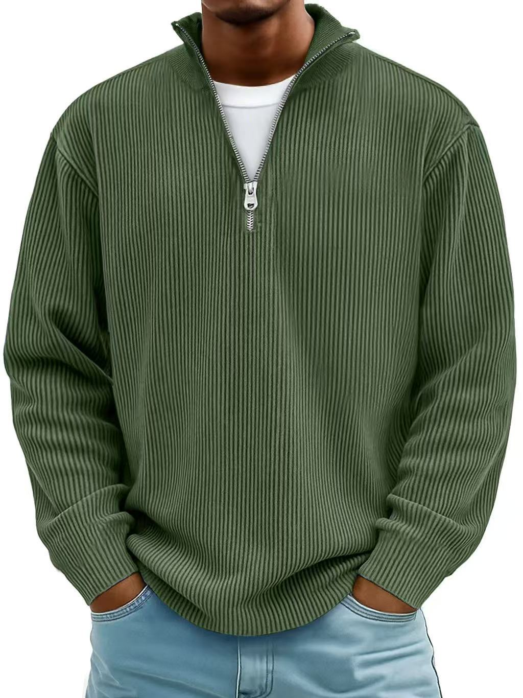 Pullover mit Rippenstruktur und Half-Zip-Kragen für Herren in Armeegrün - Ansicht 9