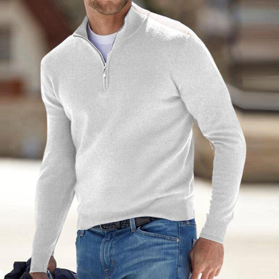 Pullover mit Half-Zip-Kragen und langen Ärmeln für Herren in Weiß - Ansicht 3