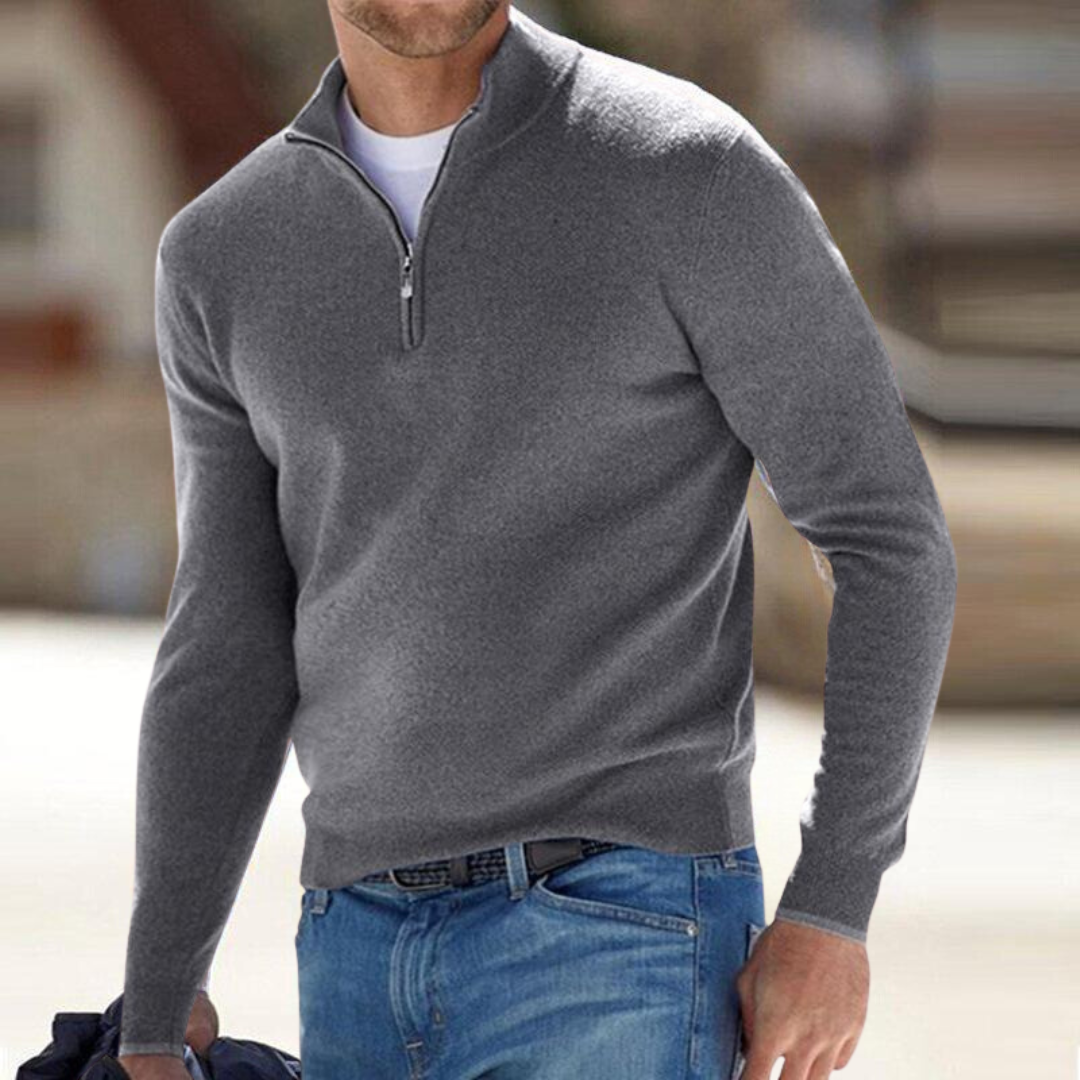 Pullover mit Half-Zip-Kragen und langen Ärmeln für Herren in Grau - Ansicht 4