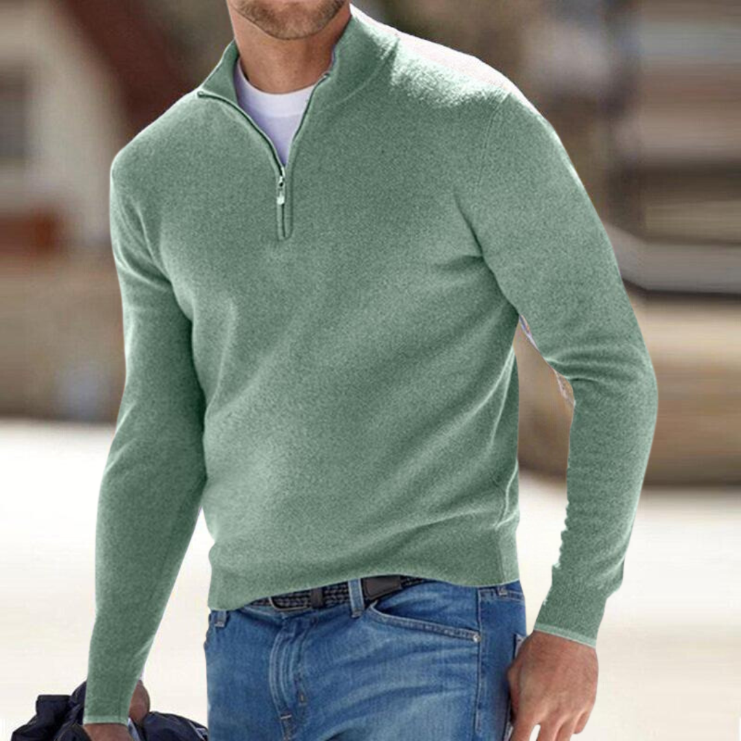 Pullover mit Half-Zip-Kragen und langen Ärmeln für Herren in Grün - Ansicht 5