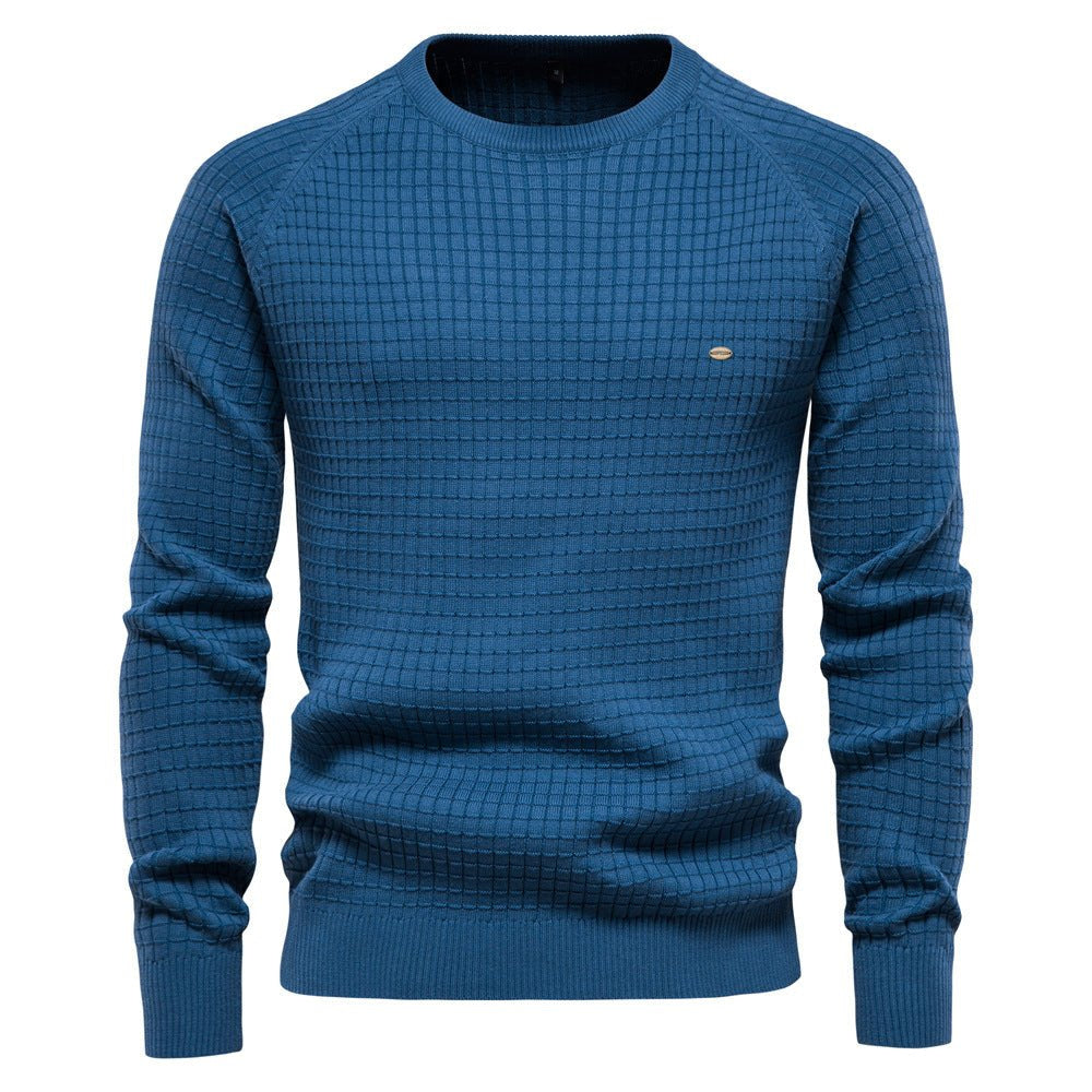 Pullover mit Rasterstruktur und Rundhals für Herren in Blau - Ansicht 2