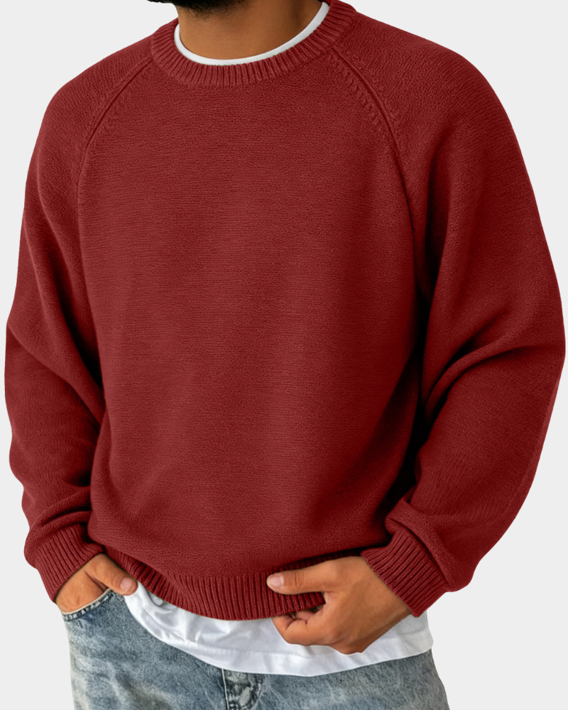 Pullover mit Rundhalsausschnitt und lockerer Form für Herren in Rot - Ansicht 6