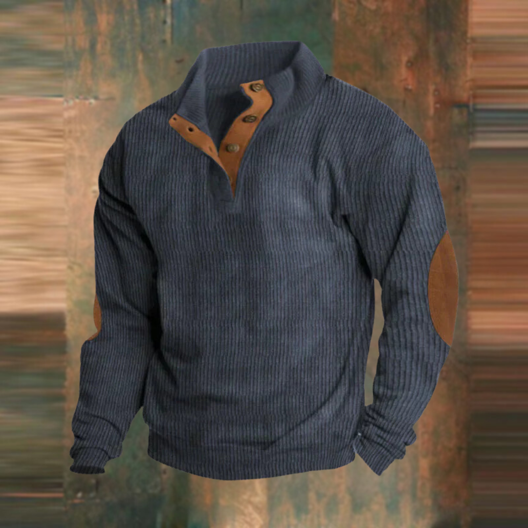 Gerippter Pullover mit Knopfleiste am Kragen für Herren in Marineblau - Ansicht 2