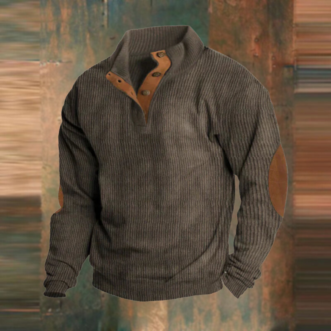 Gerippter Pullover mit Knopfleiste am Kragen für Herren in Braun - Ansicht 3