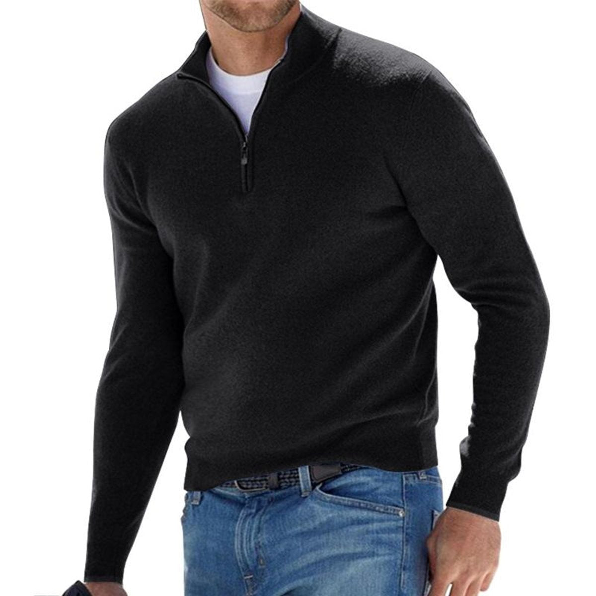 Pullover Herren mit Reißverschluss und Rippenbündchen Regular Fit