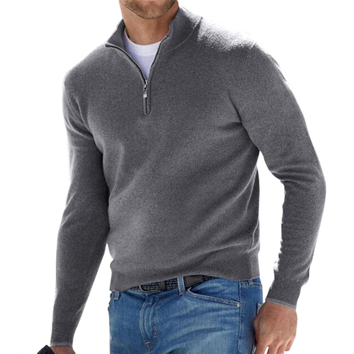 Pullover Herren mit Reißverschluss und Rippenbündchen Regular Fit