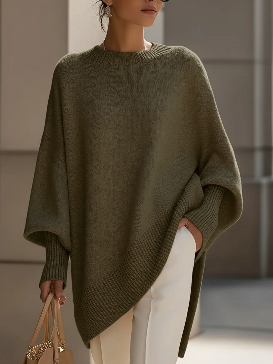 Pullover mit Rundhals und asymmetrischem Saum für Damen