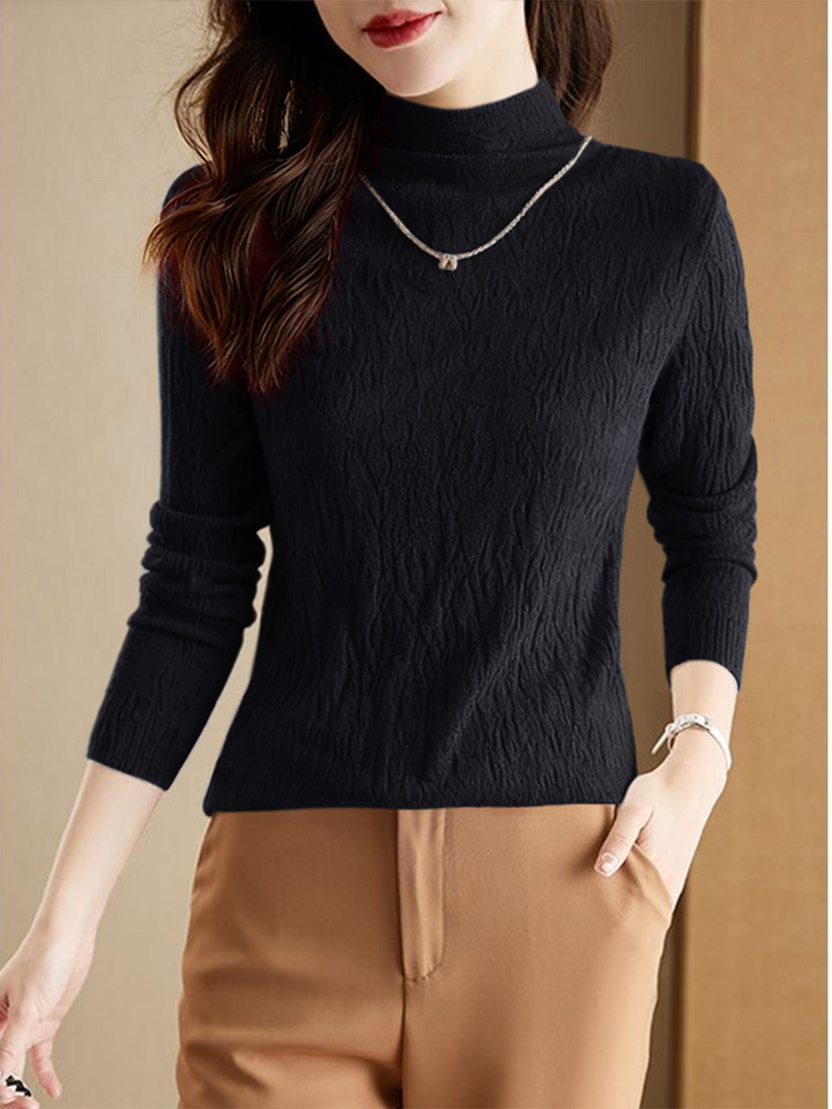 Pullover mit Struktur und halbhohem Kragen für Damen