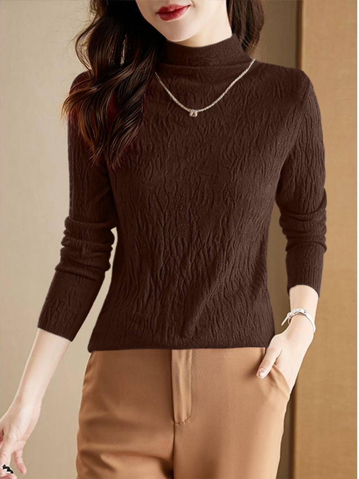 Pullover mit Struktur und halbhohem Kragen für Damen