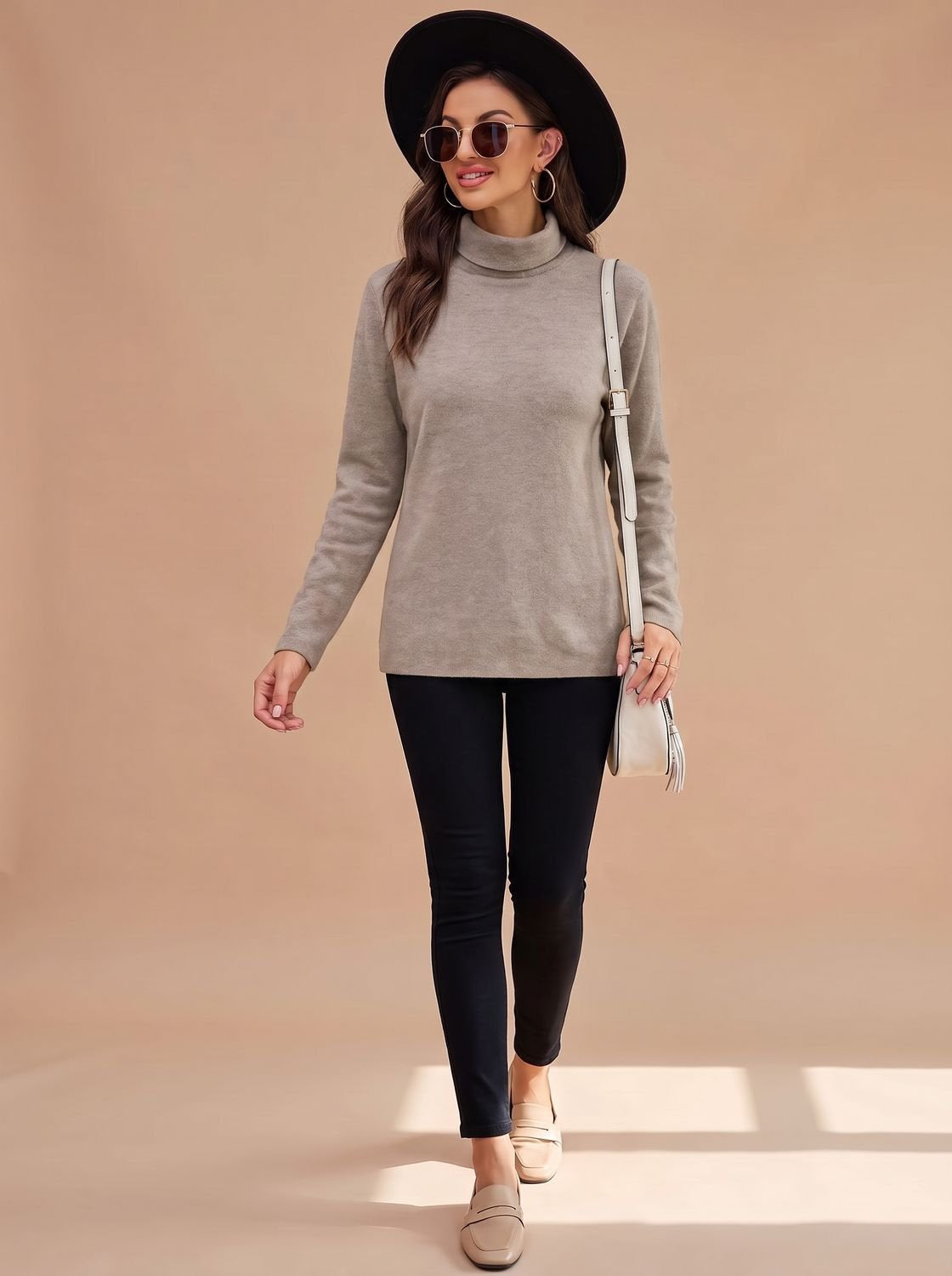 Rollkragen Zopfmuster Strickpullover Damen locker, hüftlang