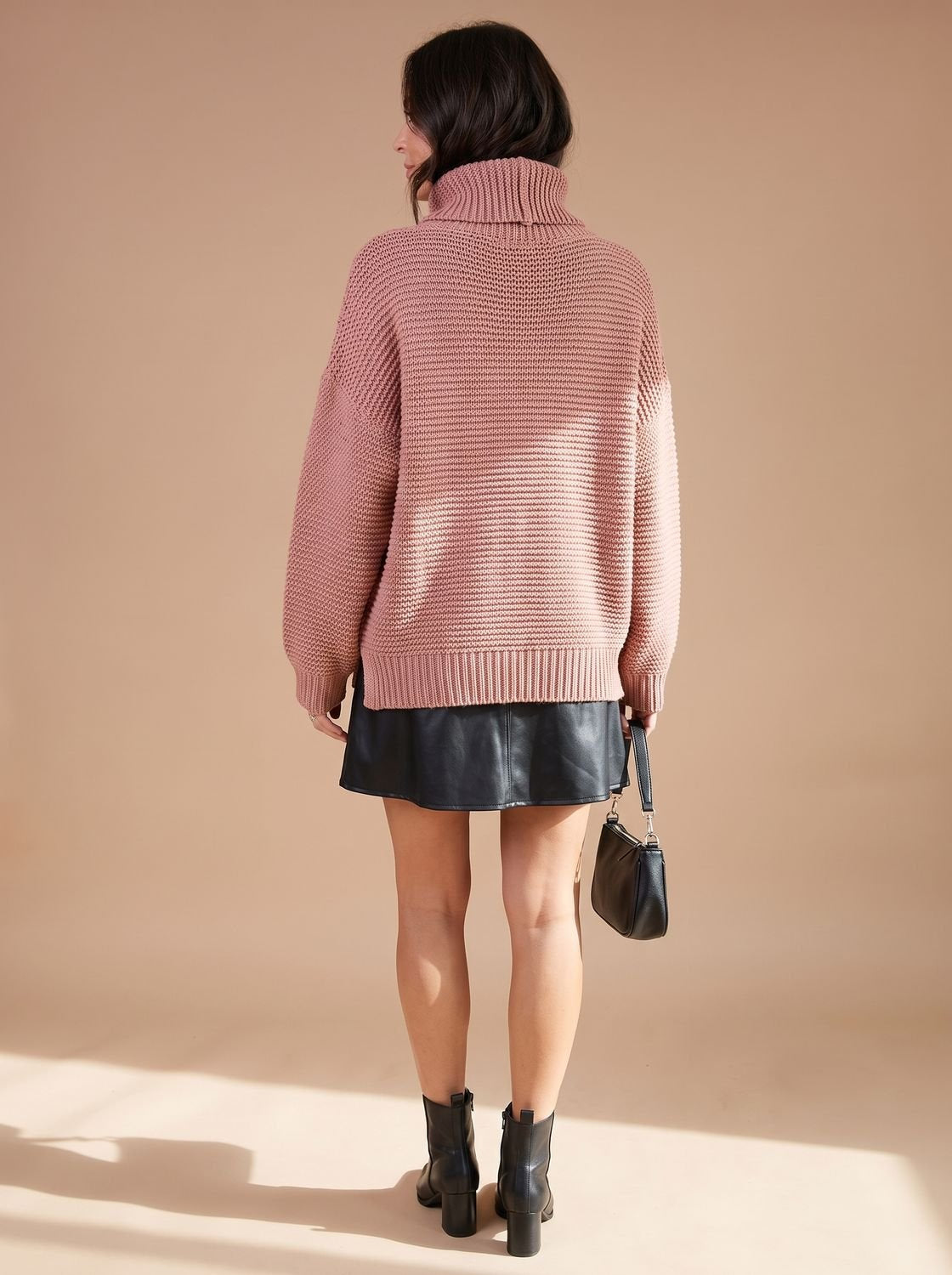 Rollkragenpullover Damen aus Grobstrick, Oversize für den Winter