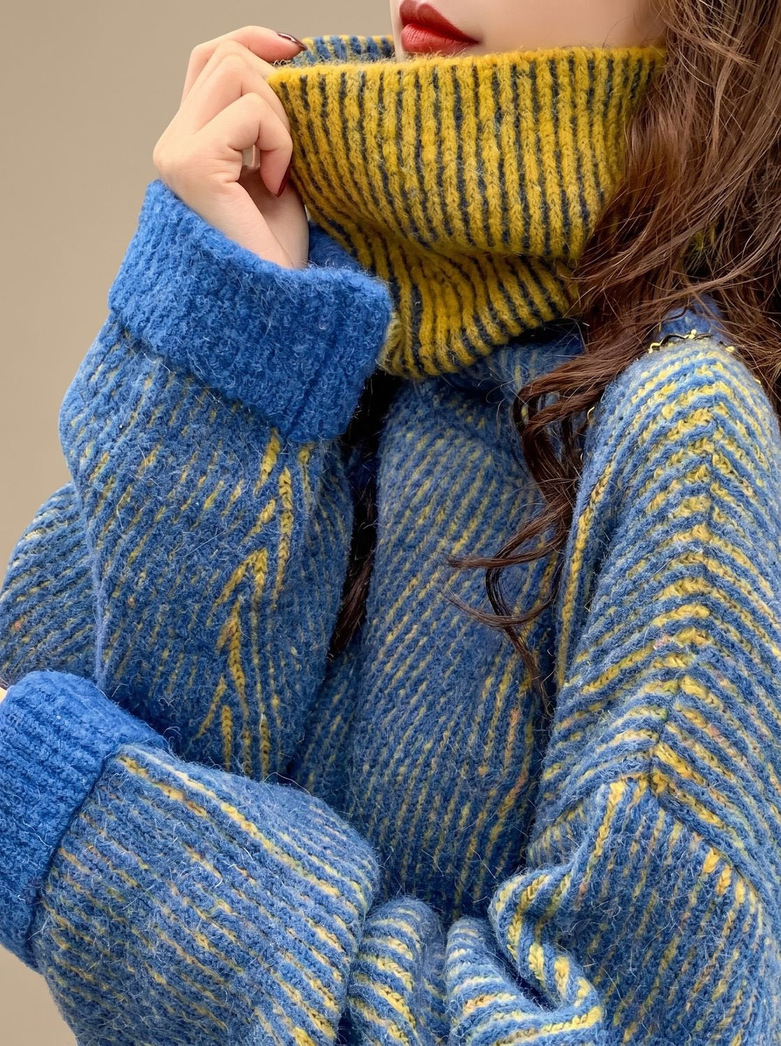 Rollkragenpullover Damen aus Grobstrick, Oversize für den Winter