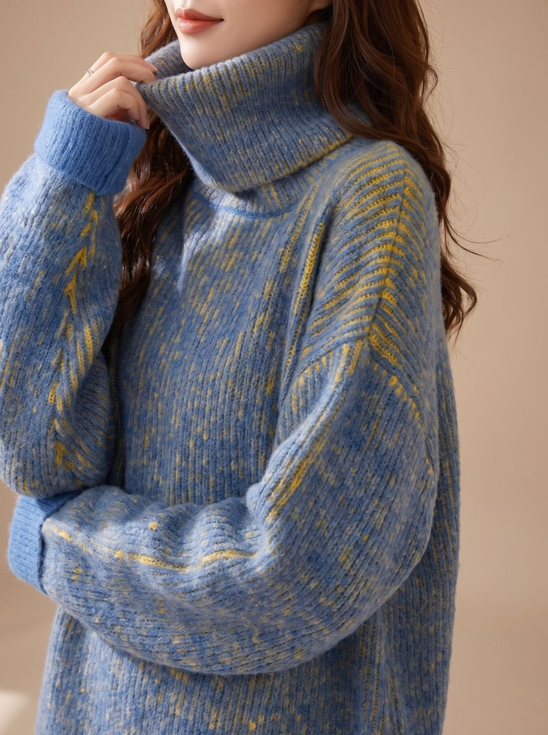 Rollkragenpullover Damen aus Grobstrick, Oversize für den Winter