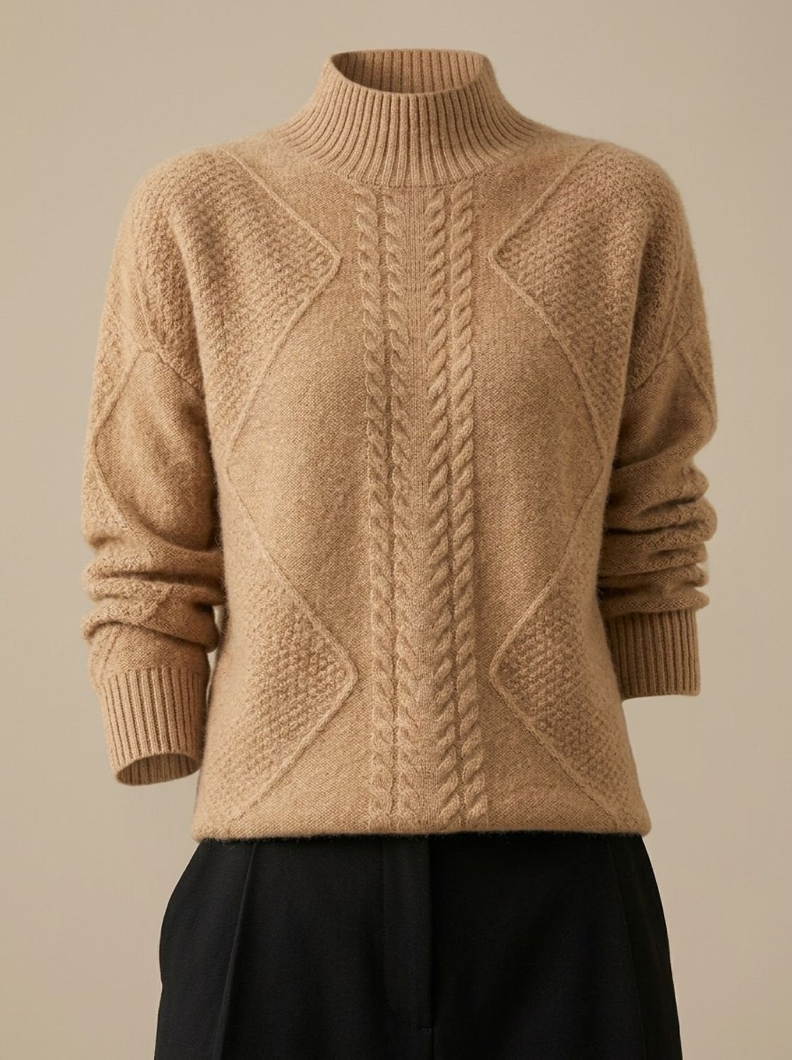 Rollkragenpullover Damen aus Kaschmir mit Zopfmuster